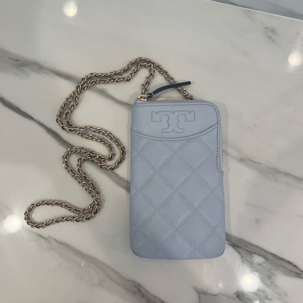 Powder Blue Tory Burch Crossbody w/ gold chain